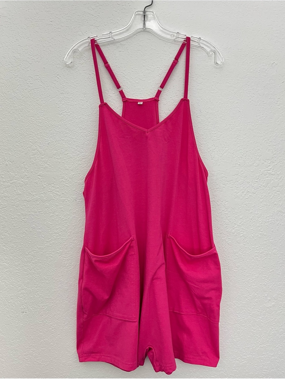 Women's Hot Pink Sleeveless Romper with Pockets Medium